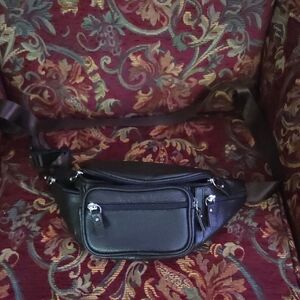 Black Leather Waist Bag / Fanny Pack